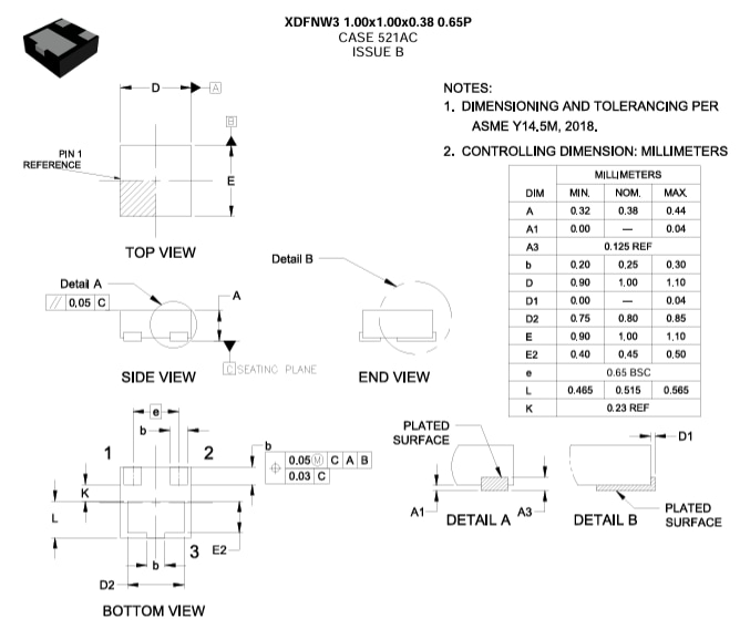 Technische Zeichnung - onsemi NST856MTWFT PNP-Transistoren